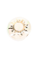 2-inch pearly white ceramic smoke stone hand pipe with shimmering gold sun.