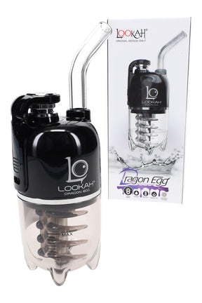 Lookah Dragon Egg e-rig in black with box, magnetic flip carb cap and tempered glass mouthpiece.