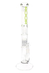 ROOR Tech clear 18″ stemless straight shooter bong showing dome plus 10-arm tree and showerhead percs, ice catcher, flat foot, green ROOR Tech decal.