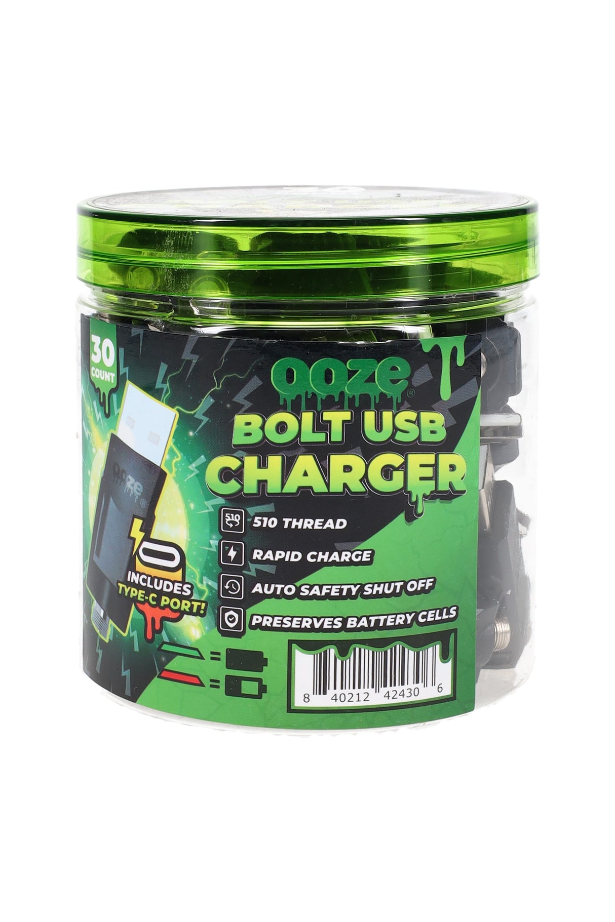 30 Count Ooze Black Bolt USB Charger - V0608