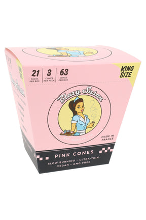 Blazy Susan King Size Pink Cones 21-pack display box—63 total cones with tips, made in France.