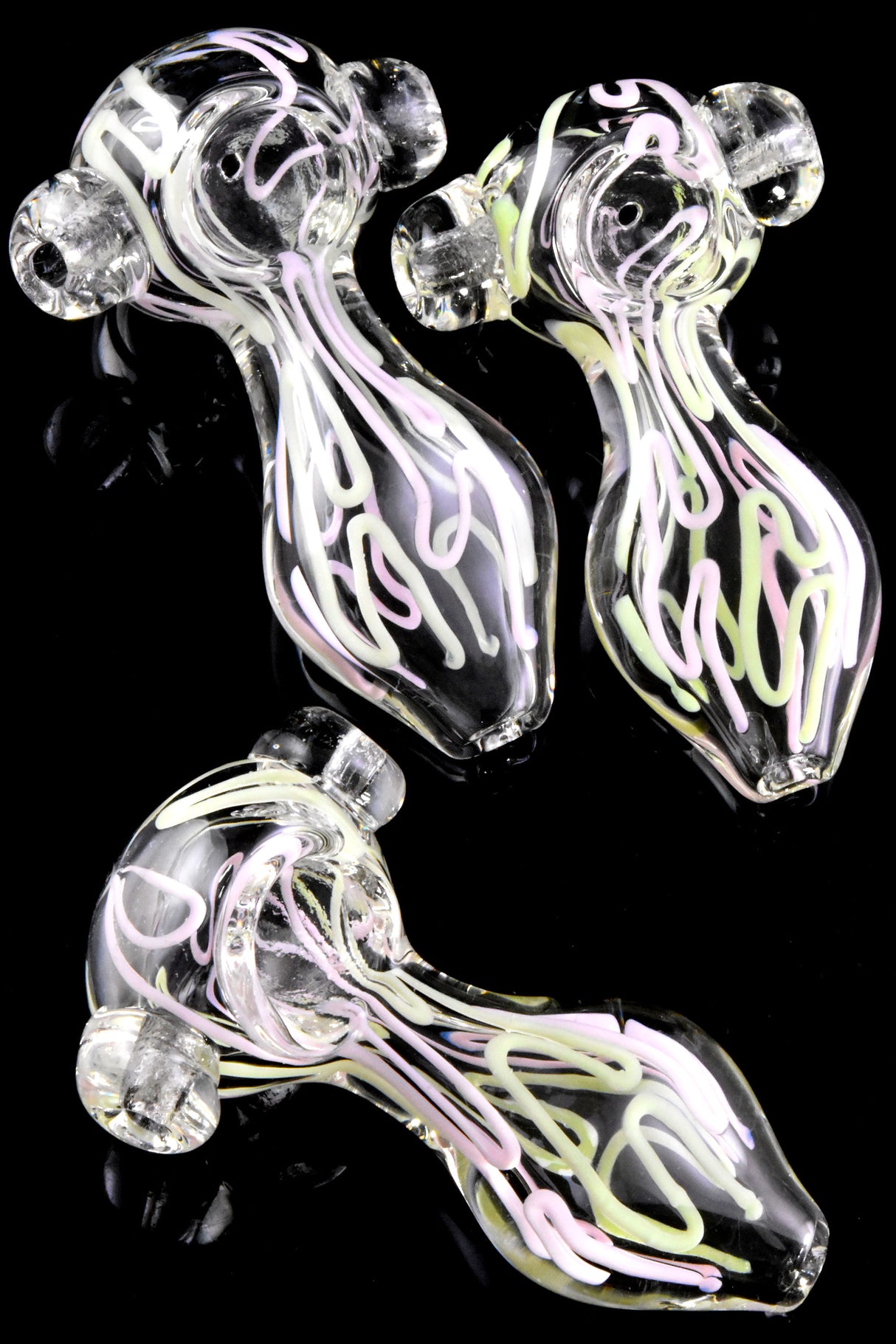 4.5" Thick Clear Neon Squiggle Striped Glass Pipe - P2766