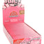 Juicy Jay’s Cotton Candy 1¼ flavored rolling papers display box in pink with open lid and neatly arranged booklets.