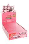 Juicy Jay’s Cotton Candy 1¼ flavored rolling papers display box in pink with open lid and neatly arranged booklets.