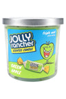 14-oz triple-wick Jolly Rancher Green Apple scented candle, green wax glass tumbler with cartoon apple candy decal and lid