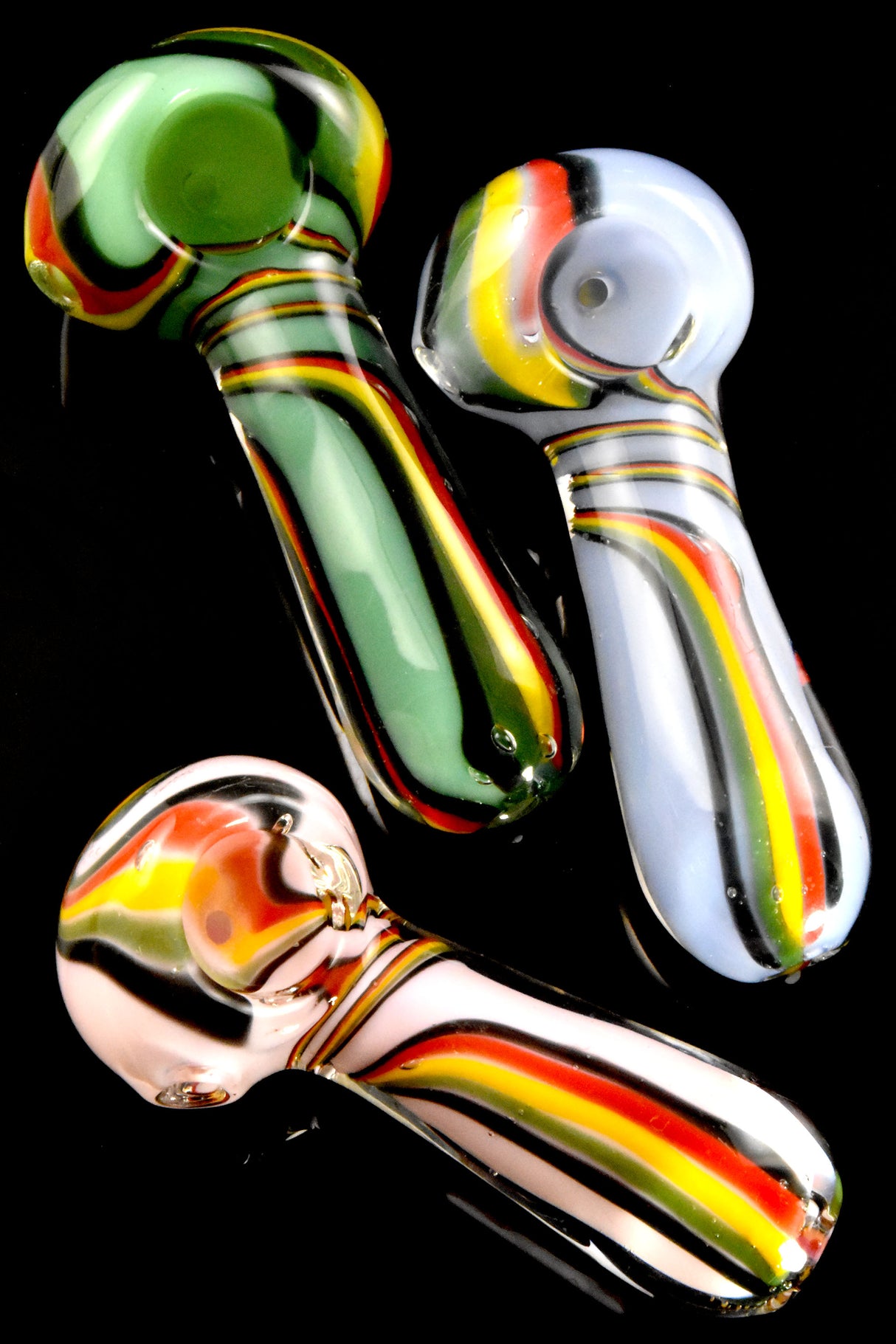 4" Neon Colored Rasta Swirl Striped Glass Pipe - P3010