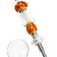 Amber-accent colored glass dab straw kit with 14.5 mm joint, stainless tip, keck clip, and glass tray; 9½-inch concentrate straw.