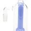 Blue-perc 90° showerhead ash catcher with clear body and frosted male joint angled left on white.