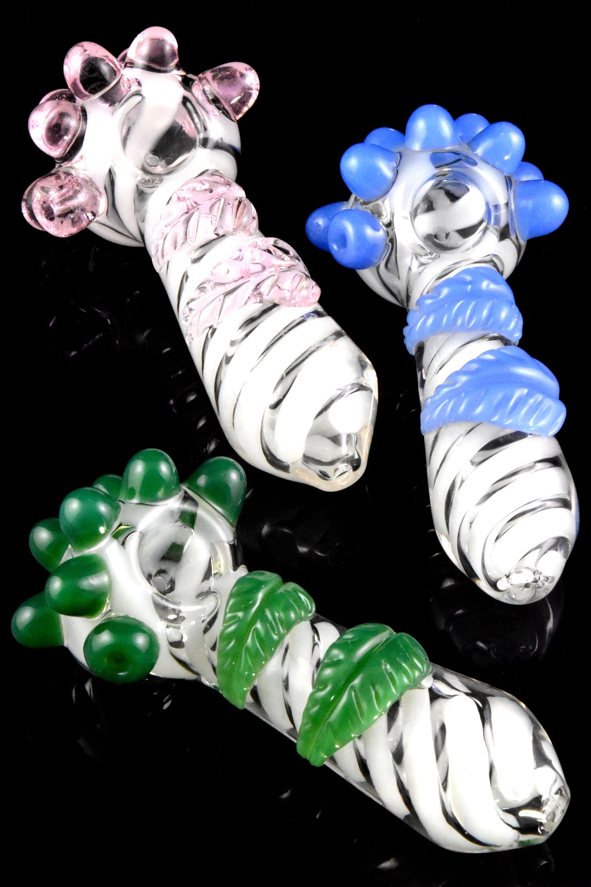 6" Thick Striped Leaf Marble Glass Pipe - P3001