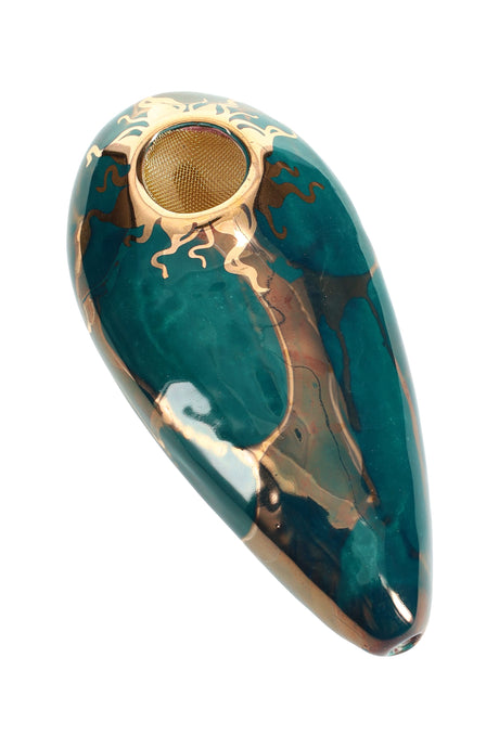 (US Made) 4" Oval Ceramic Hand Pipe - P3162