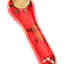 Cherry red 4-inch ceramic spoon pipe with gold sun trim and brass screen bowl, high-gloss glaze.
