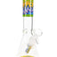 Green-band wig-wag beaker bong showing funnel bowl and removable downstem, 10″ height with ice pinch.