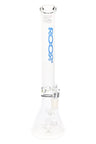 Clear ROOR Tech 18" stemless beaker bong with blue ROOR Tech logo, showerhead perc and ice pinch.