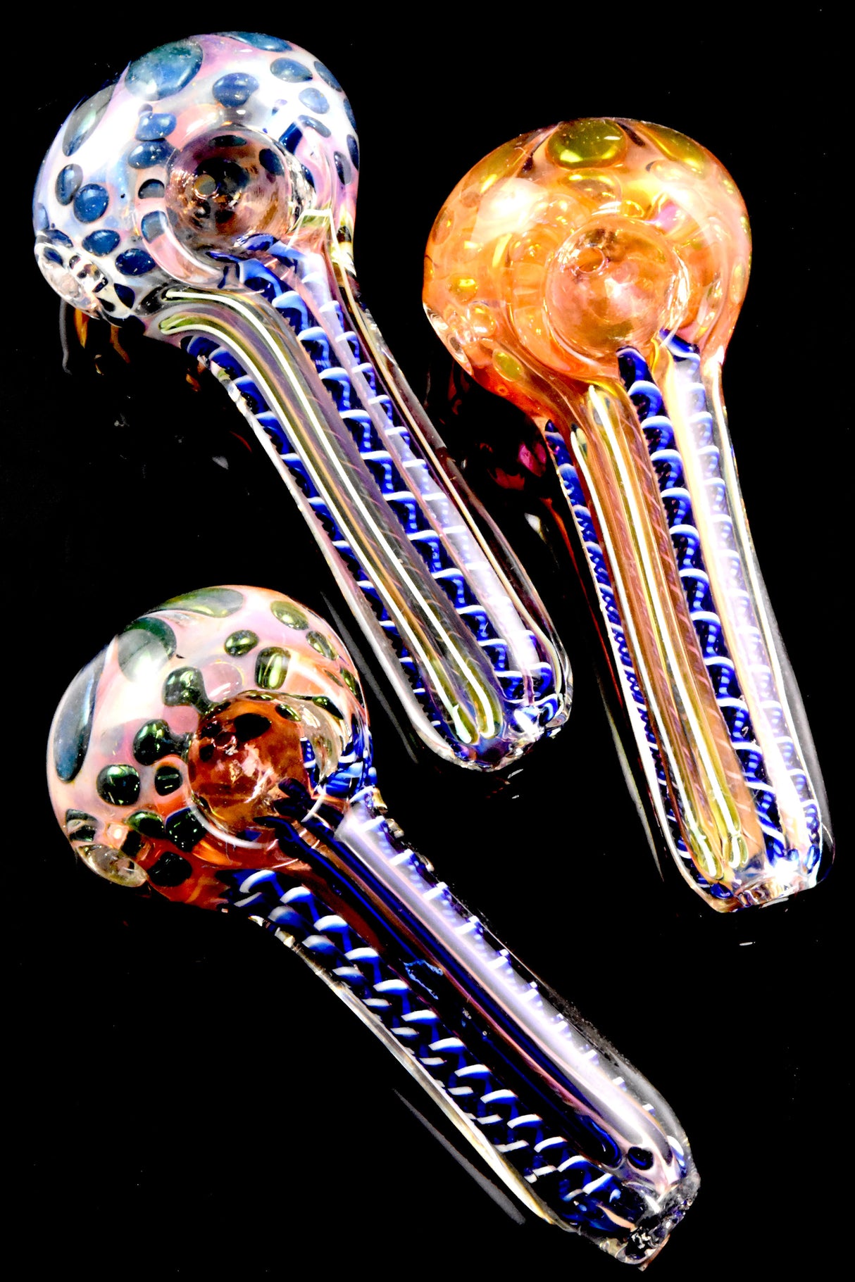 4" Color Changing Gold Fumed Striped Dot Glass Pipe - P2666