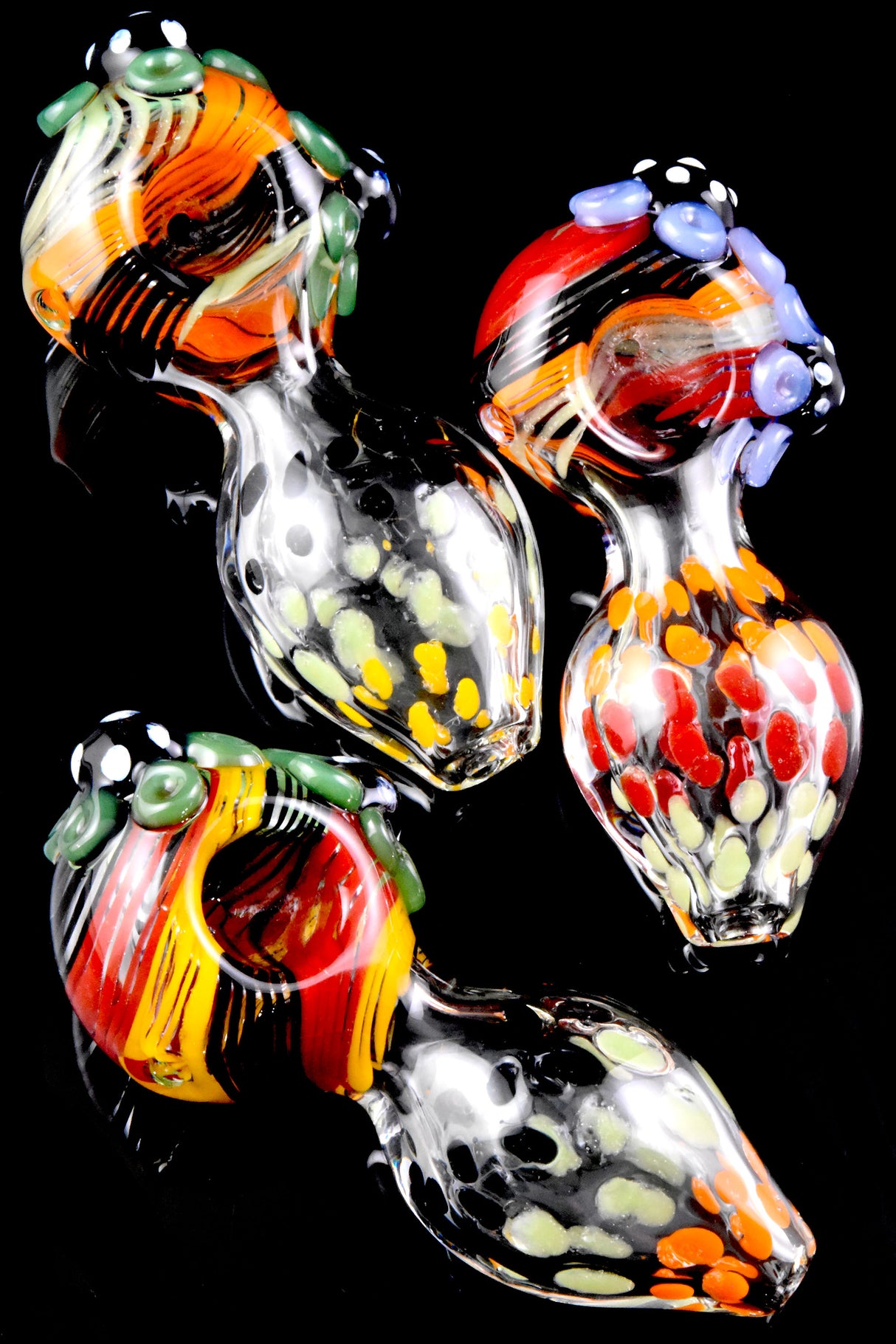 5" Multicolor Swirl Striped Dot Clear Glass Pipe - P3035