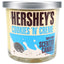 14-oz triple-wick Hershey’s Cookies ’N’ Crème scented candle, creamy white wax jar with cookie splash label and silver top