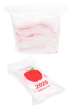 Shrink-wrapped 1000-pack of Apple Bags clear 2-inch mini zip baggies stacked inside a large outer pouch on white background