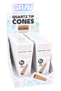 Alternate angle of natural-paper GRAV Short Kings quartz tip cones display; 16 packs, six cones per pack.
