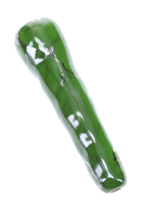 Clover green 4-inch ceramic chunky bat one-hitter with gentle marbling and ergonomic grip, glossy glaze.