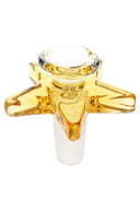 Amber star glass bong bowl with 14.5 mm male ground joint; five wide points act as a roll stop and cool grip for comfortable lifts.