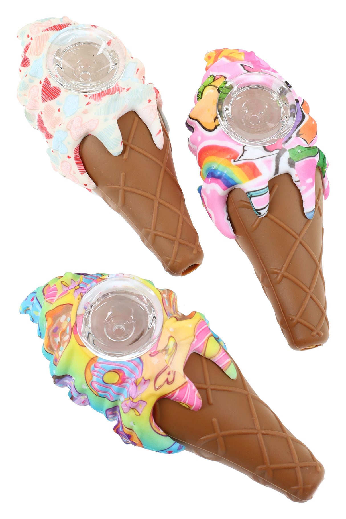 4.5" Ice Cream Cone Decal Silicone Pipe with Glass Bowl - P2397