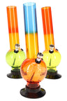 10-inch acrylic bong with soccer-ball base, orange-to-blue tube, metal bowl and black suction base for stable dry-herb hits.