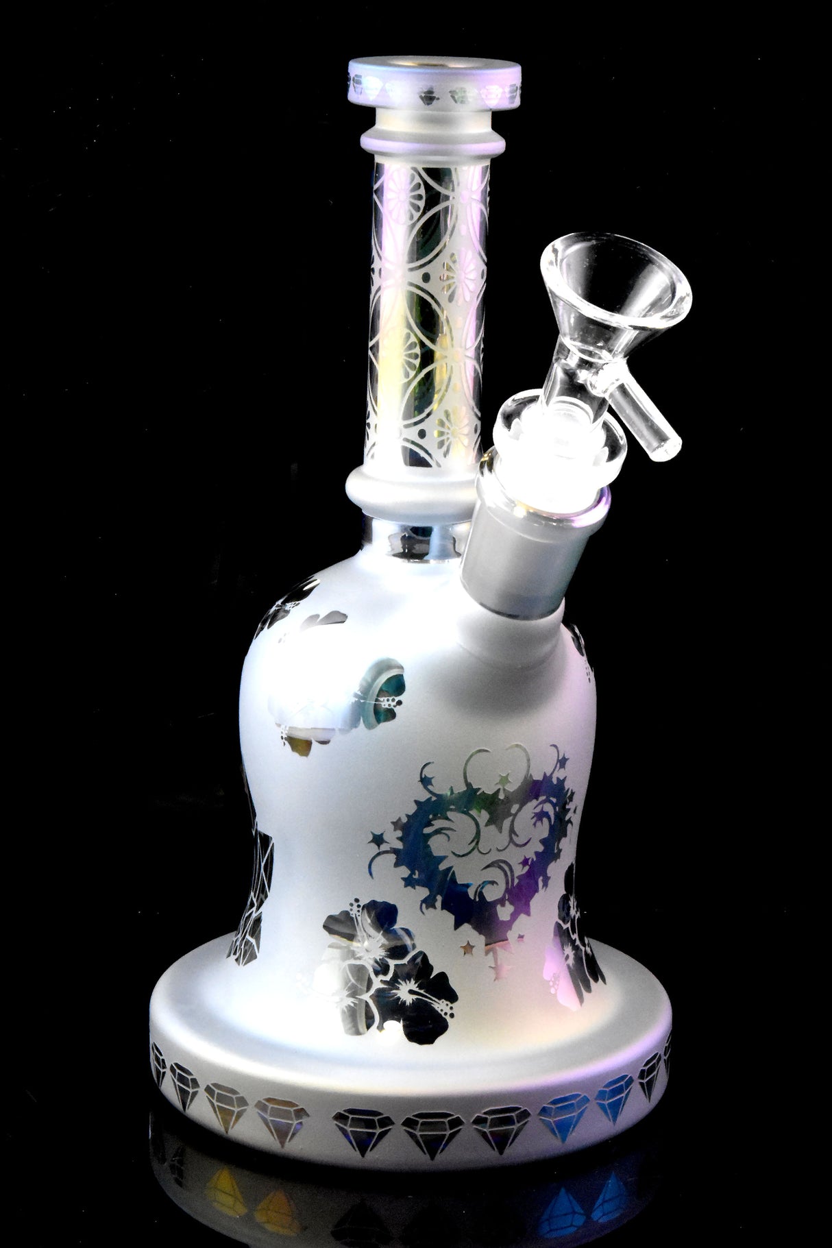 8" Small Frosted Floral Glass on Glass Water Pipe - WP3007