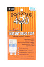 Inspector 420 5-panel urine drug test retail pack showing THC, COC, mAMP, AMP and OPI screens with five-minute results and FDA-cleared badge.