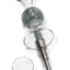 Gray bubble glass dab straw showing flared shield, threaded metal tip attached, and separate quartz concentrate dish.