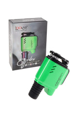 Green Lookah Q7 Mini portable e-nail displaying quartz 710 atomizer and ribbed adapter, ready for concentrates.