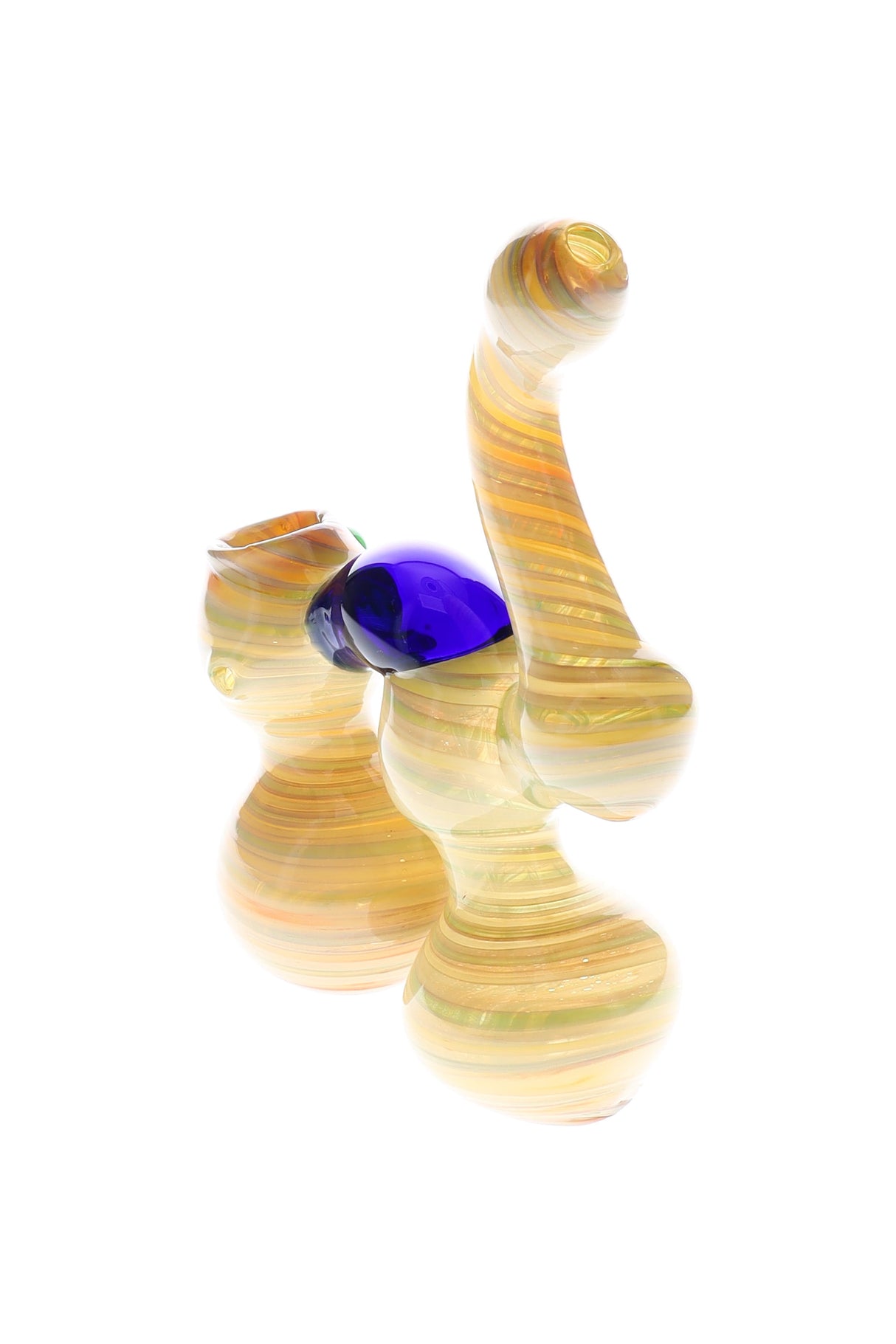 7" Silver Fumed Spiral Striped Double Chamber Glass Sherlock Bubbler - B1470