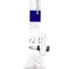 ROOR Tech 14-inch multicolor beaker bong with showerhead perc, 5 mm thick borosilicate, glass-on-glass joint and matching bowl, white and cobalt accents.