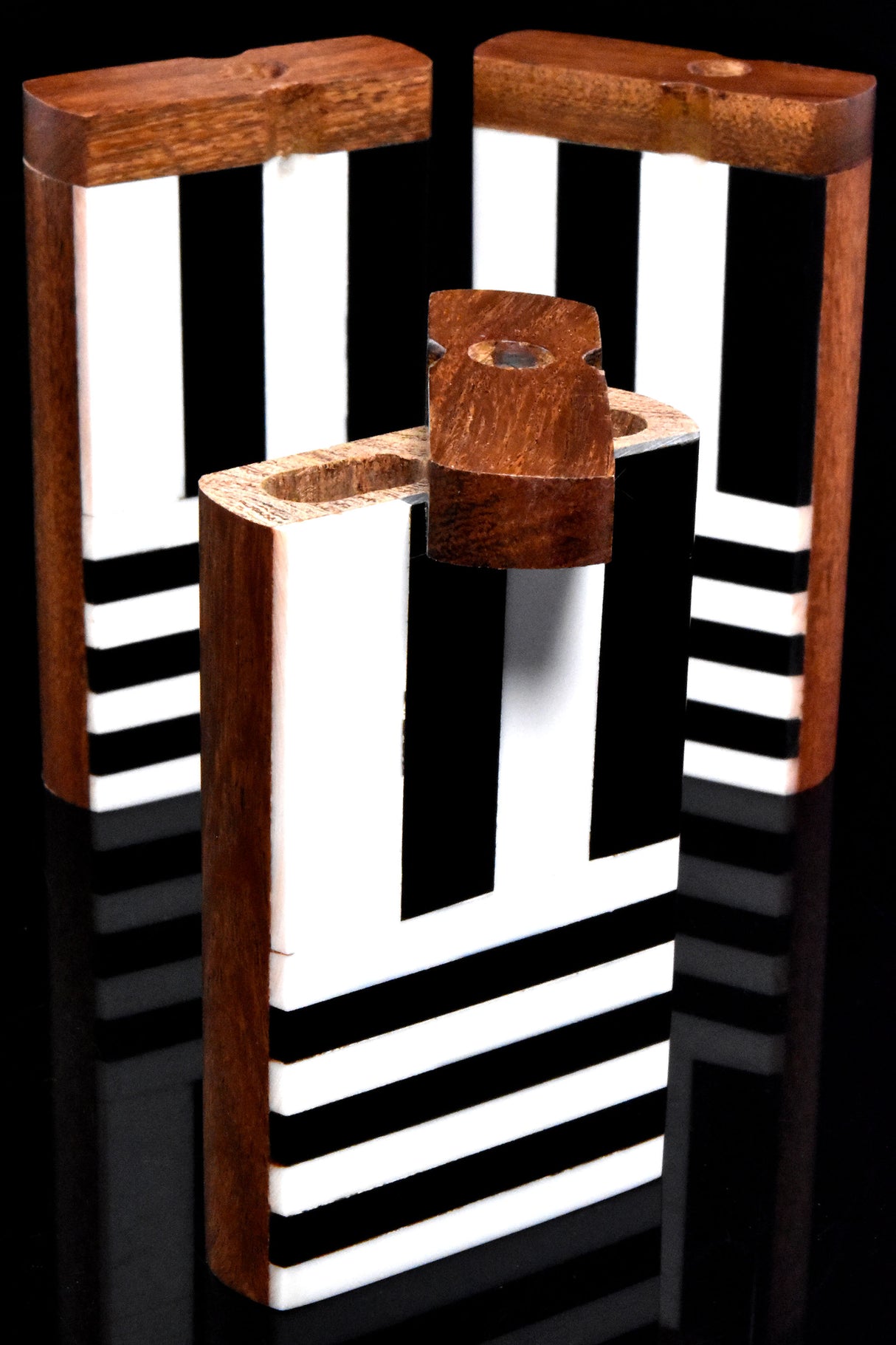 Large Black and White Striped Block Wood Dugout - W0265