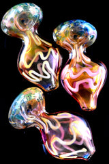 4.5" Squiggle Striped Dotted Gold Fumed Glass Pipe - P2763