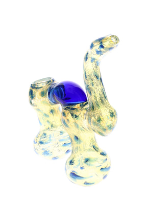 7-inch color-changing double-chamber Sherlock glass bubbler with cobalt bridge and dotted texture; compact water filtration for cooler hits.