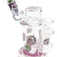 Purple-accent eyeball sidecar bong showing clear chamber with showerhead perc and angled mouthpiece, 5.5″ size.