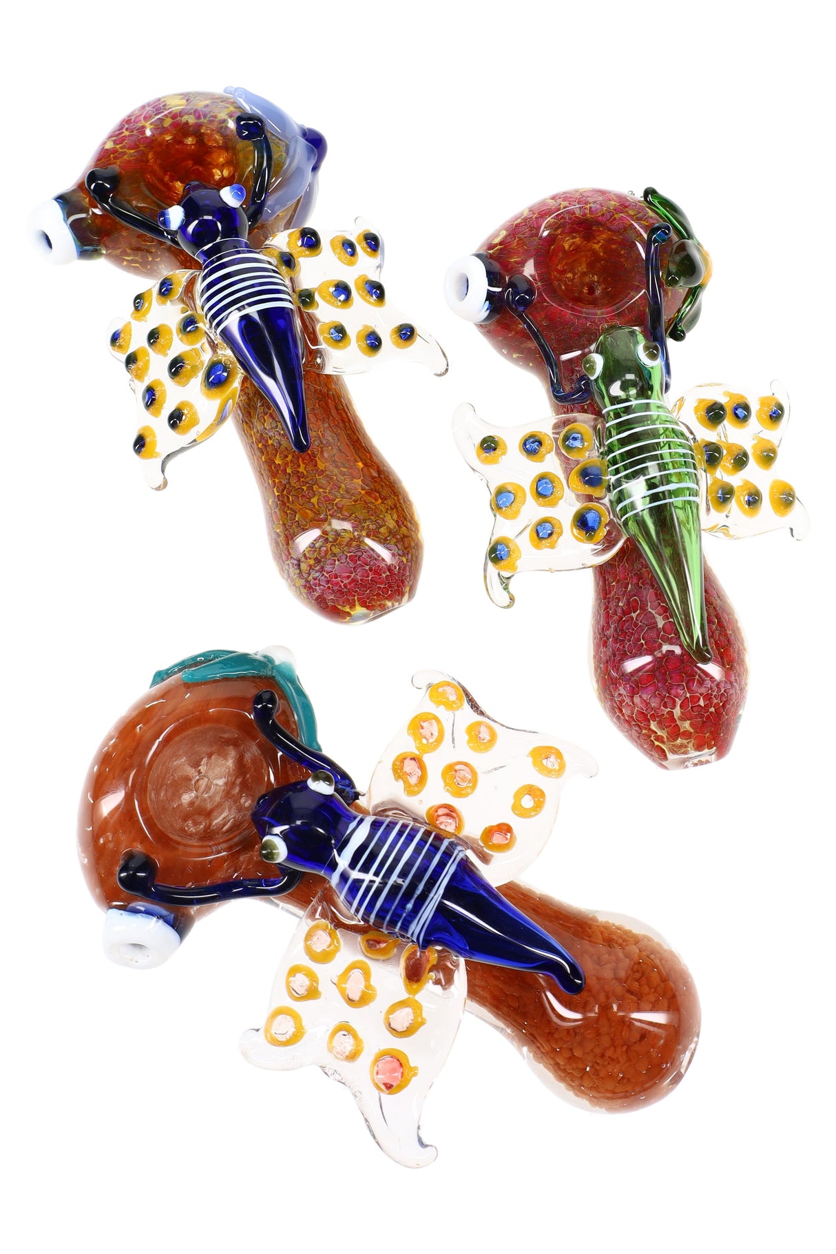 5" Thick Silver Fumed Frit Butterfly Glass Pipe - P3181