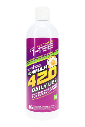 Formula 420 Daily Use Cleaner 16-ounce bottle, purple label front view showing concentrated one-minute solution for everyday glass pipe maintenance