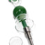 Green bubble glass dab straw kit with flared guard and metal tip, shown beside the included quartz dish.