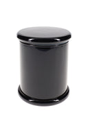 Sleek black XL colored glass jar with reflective finish and flat fitted lid, centered on white background