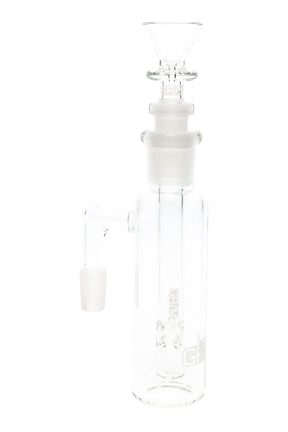 Clear GRAV standard ash catcher with 14.5 mm joints and removable fission downstem, angle-selectable design shown upright on white background.