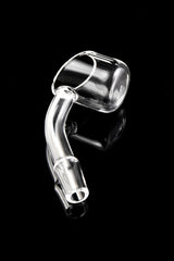 Clear quartz 45° male banger with domeless bucket and 2 mm walls, shown at an angle for beaker-style rigs.