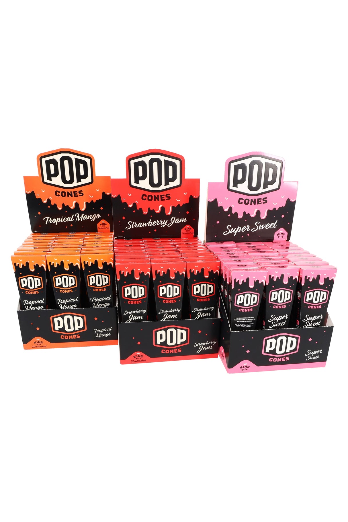 Pop 3 Flavored King Size Pre-Rolled Cones Display of 24 - RP360