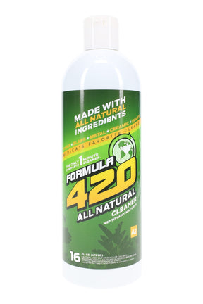Formula 420 All Natural Cleaner 16-ounce bottle, green label front view showing eco-friendly one-minute resin remover for glass pipes and rigs