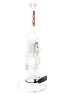 ROOR Tech 15-inch clear stemless straight tube with fixed barrel percolator, pedestal base, glass-on-glass joint and matching herb bowl.