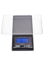 Gunmetal grey WeighMax DS172 pocket scale, 0.01 g precision, clear tray lid in place and backlit display showing zero grams
