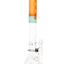 ROOR Tech 18-inch multicolor beaker bong with showerhead perc, 5 mm thick borosilicate, glass-on-glass joint, downstem and bowl, green–orange colorway.