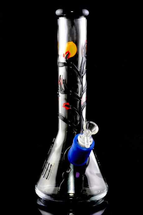 13" Large Thick Hand Painted Glass Beaker Water Pipe - WP2143