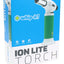 Ion Lite torch white body with green grip shown on box; small table-top torch lighter, clean front-left angle.