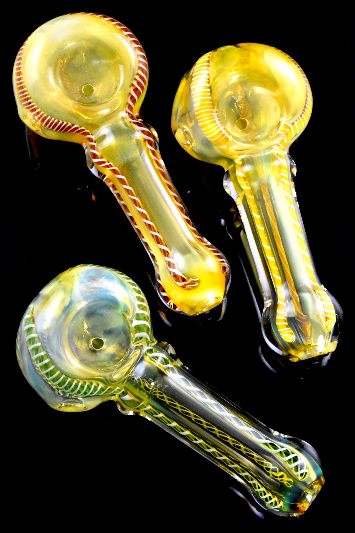 3.5" Small Striped Gold Fumed Glass Pipe - P3027